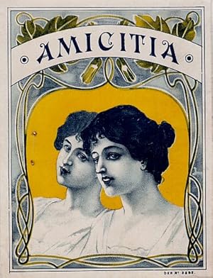 Amicitia. Farbige Lithographie mit Jugendstildekor.