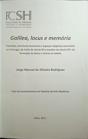 Seller image for GALILEA, LOCUS E MEMRIA. for sale by Livraria Castro e Silva