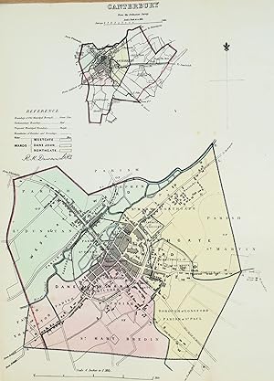 Antique Map CANTERBURY, KENT England City & Street Plan, Dawson Original 1832