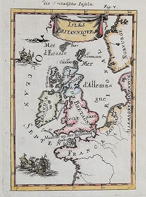 Antique Map BRITISH ISLES, Britain, UK, Isles Britanniques, Mallet original 1685