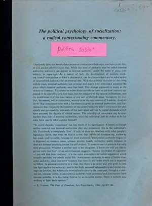 Immagine del venditore per The Political Psychology of Socialization: A radical contextuating commentary. venduto da Antiquariaat Fenix