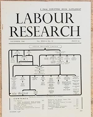 Seller image for Labour Research December 1948 / THE STEEL BILL / Odeon Theatres Limited / Railway Reorganisation / The Law Of Libel / Finanve of Nationalisation / Anglo-American Productivity Council / Earnings And Hours / E.R.P.and Sterling / T.U.C. Decisions / Eva C Reckitt "Christmas Book Supplement" for sale by Shore Books