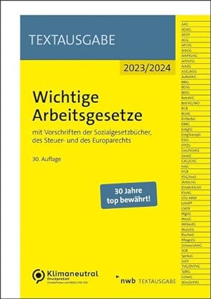 Seller image for Wichtige Arbeitsgesetze for sale by BuchWeltWeit Ludwig Meier e.K.