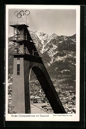 Ansichtskarte Garmisch, Teilansicht mit grosser Olympiaschanze