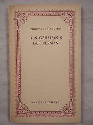 Bild des Verkufers fr Das Geheimnis der Person. Summa Theologiea I, 29, 1 - 3. zum Verkauf von KULTur-Antiquariat