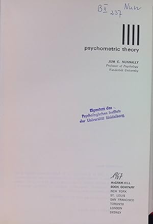 Bild des Verkufers fr Psychometric Theory. McGraw-Hill Series in Psychology zum Verkauf von books4less (Versandantiquariat Petra Gros GmbH & Co. KG)