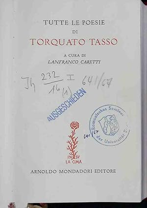 Bild des Verkufers fr Tutte le Poesie di Torquato Tasso zum Verkauf von books4less (Versandantiquariat Petra Gros GmbH & Co. KG)