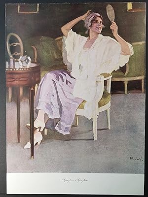 Bild des Verkufers fr 20er Jahre Farbdruck. Spieglein, Spieglein. Pin-Up. zum Verkauf von ANTIQUARIAT Franke BRUDDENBOOKS