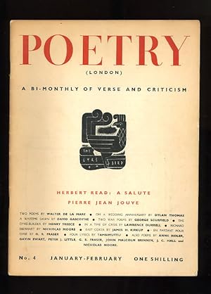 Bild des Verkufers fr POETRY (LONDON) - A Bi-Monthly of Modern Verse and Criticism: Vol. 1, No. 4 - January - February 1941 - includes contributions by Dylan Thomas, David Gascoyne, Lawrence Durrell et al zum Verkauf von Orlando Booksellers