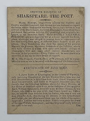 STRATFORD SHAKESPEARE WARS BROADSIDE: These Highly Valuable Relics.