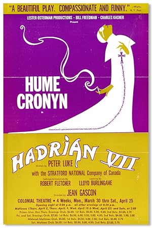 Imagen del vendedor de [Promotional Handbill for] HADRIAN VII a la venta por William Reese Company - Literature, ABAA