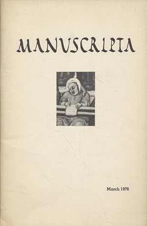 Seller image for Manuscripta, Vol. XX, No. 1. for sale by Fundus-Online GbR Borkert Schwarz Zerfa