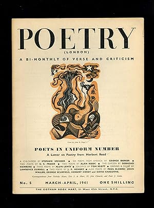 Image du vendeur pour POETRY (LONDON) - A Bi-Monthly of Modern Verse and Criticism: Poets in Uniform Number - Vol. 1, No. 5 - March - April 1941 - LAWRENCE DURRELL, PAUL ELUARD, DAVID GASCOYNE et al (Variant cover) mis en vente par Orlando Booksellers