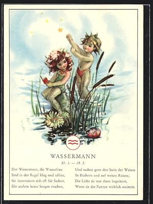 Image du vendeur pour Ansichtskarte Sternzeichen Wassermann, Der Wassermann, die Wasserfrau., Horoskop, Astrologie mis en vente par Bartko-Reher