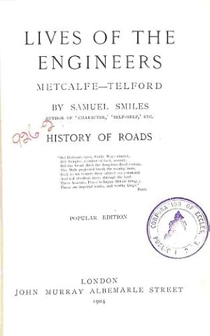 Bild des Verkufers fr Lives of the Engineers: Metcalfe-Telford zum Verkauf von WeBuyBooks