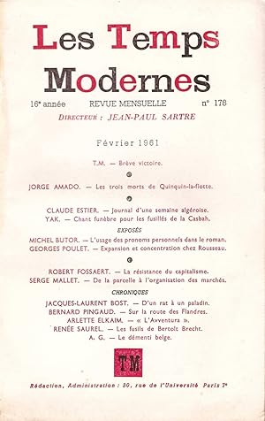 Image du vendeur pour Les Temps Modernes : 16e anne, numro 178 de Fvrier 1961 mis en vente par Aberbroc