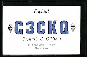 Bild des Verkufers fr Ansichtskarte Radio-Frequenz G3CKQ von Bernard C. Oldham zum Verkauf von Bartko-Reher