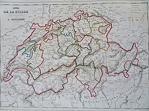 Switzerland Swiss Alps Zurich Geneva Bern Lucerne 1852 Vuillemin engraved map