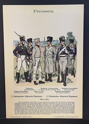 Bild des Verkufers fr Chromolithografie von 1896. Preussen. 1. und 2. Schlesisches Infanterie-Regiment. 1812-1814. zum Verkauf von ANTIQUARIAT Franke BRUDDENBOOKS