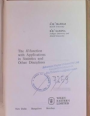 Seller image for The H-function with Applications in Statistics And Other Disciplines. for sale by books4less (Versandantiquariat Petra Gros GmbH & Co. KG)