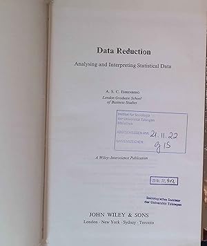 Seller image for Data Reduction: Analysing and Interpreting Statistical Data. for sale by books4less (Versandantiquariat Petra Gros GmbH & Co. KG)