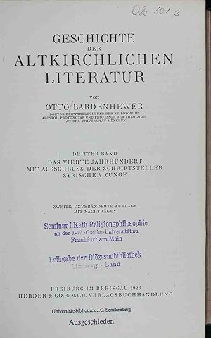 Bild des Verkufers fr Geschichte der altkirchlichen Literatur - Band 3: Das vierte Jahrhundert mit Ausschluss der Schriftsteller syrischer Zunge. zum Verkauf von books4less (Versandantiquariat Petra Gros GmbH & Co. KG)