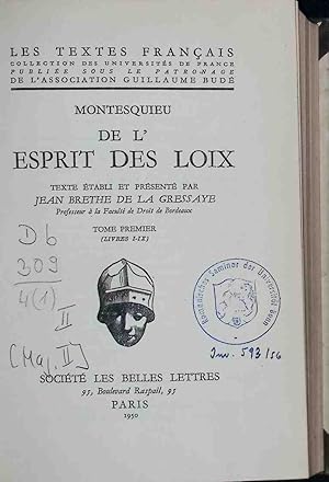 Seller image for Montesquieu De L'Esprit Des Loix: Tome I. for sale by books4less (Versandantiquariat Petra Gros GmbH & Co. KG)