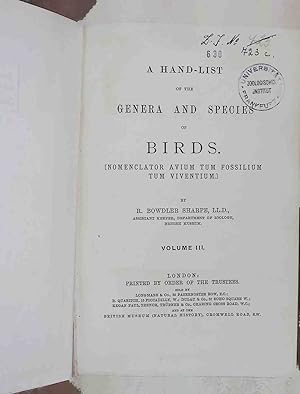 Bild des Verkufers fr A Hand-List of the Genera and Species of Birds: VOLUME III. zum Verkauf von books4less (Versandantiquariat Petra Gros GmbH & Co. KG)