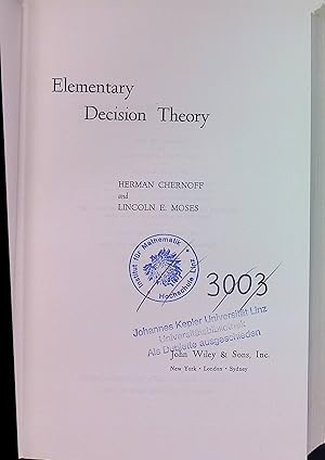 Immagine del venditore per Elementary Decision Theory. venduto da books4less (Versandantiquariat Petra Gros GmbH & Co. KG)