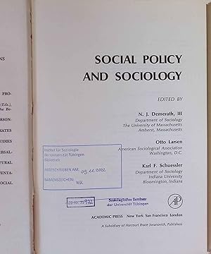 Seller image for Social Policy and Sociology. for sale by books4less (Versandantiquariat Petra Gros GmbH & Co. KG)