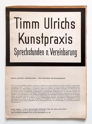 Timm Ulrichs. Kunstpraxis. Sprechstunden n. Vereinbarung. Galerie Kummel 1969. Colonia