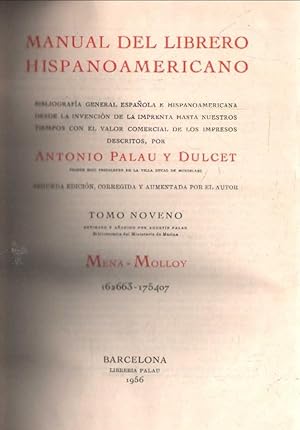 MANUAL DEL LIBRERO HISPANOAMERICANO TOMO IX: MENA-MOLLOY
