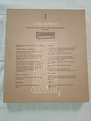 LABERINTOS - ANUARIO DE ESTUDIOS SOBRE LOS EXILIOS CULTURALES ESPAÑOLES - AÑO 2002 - Nº 1