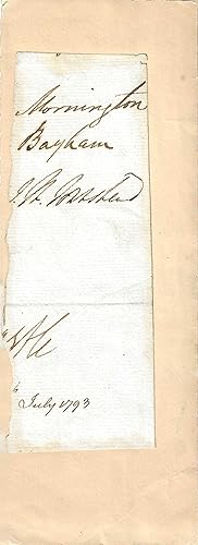 Seller image for [Three Tory Statesmen, 1793.] Autograph Signatures of 'Mornington' [Marquis Wellesley, Wellington's brother], 'Bayham' [Marquis Camden, Ireland connection] and 'J. Th. Townshend' [Viscount Sydney of St Leonards], on part of parliamentary document. for sale by Richard M. Ford Ltd