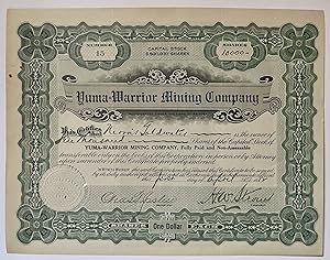 [Mining] Certificate of Ownership of Shares in the Yuma Warrior Mining Company, Issued to Morris ...