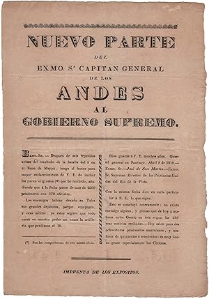 Nuevo Parte del Exmo. Sr. Capitan General de los Andes al Gobierno Supremo. Exco. Sr. Despues de ...