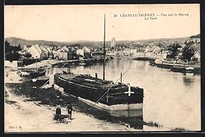 Carte postale Chateau-Thierry, Vue sur la Marne, Le Port, bateau à vapeur