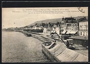 Carte postale Joigny, Port aux Vins, Persepective sur les Quais, bateau à vapeur
