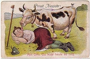 Bild des Verkufers fr 15999 Humor Ak Prosit Neujahr! mit Kuh um 1910 zum Verkauf von Versandhandel fr Sammler