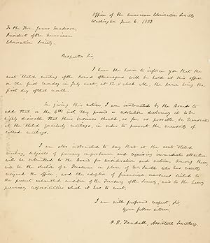 Autograph Letter to James Madison as President of the American Colonization Society