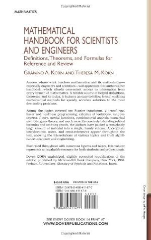 Imagen del vendedor de Mathematical Handbook for Scientists and Engineers: Definitions, Theorems, and Formulas for Reference and Review (Dover Civil and Mechanical Engineering) a la venta por ZBK Books