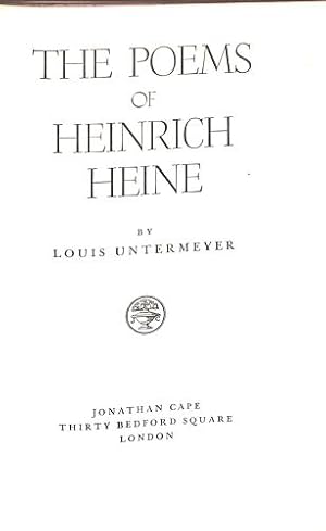 Seller image for The poems of Heinrich Heine for sale by WeBuyBooks