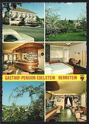 Bild des Verkufers fr Ansichtskarte Bernstein, Gesamtansicht, Gasthof-Pension Edelstein, Gsteraum, an der Theke zum Verkauf von Bartko-Reher