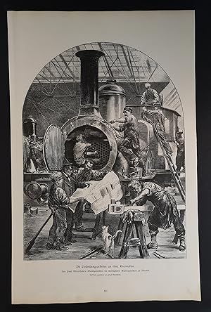 Seller image for grosse Xylographie von 1880. Die Vollendungsarbeiten an einer Locomotive. for sale by ANTIQUARIAT Franke BRUDDENBOOKS