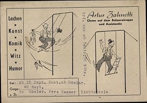 Ansichtskarte / Postkarte Artur Zahnetti, Clown auf dem Balancetrapez, Artist, Duisburg, Saarbrüc...