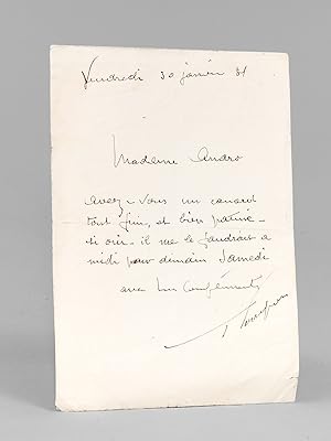 [ 1 lettre autographe signée, datée du 30 janvier 1931 : ] "Madame Andro, Avez-vous un canard tou...