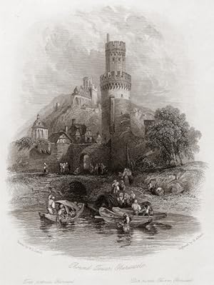 Round Tower in Oberwesel,Germany,1841 Steel Engraving