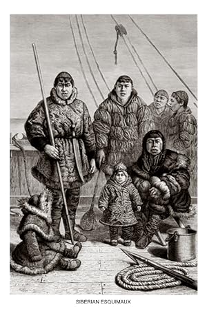 Chukchi people on a fishing boat, Bering Strait. Arctic, Russia