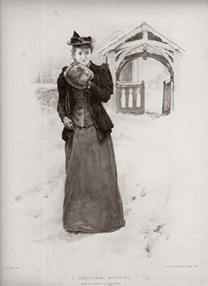 Victorian Girl Leaving Church on Christmas Morning,1893 Lithograph