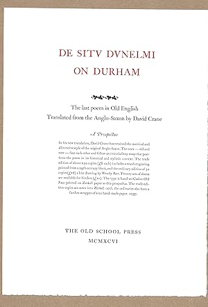 Image du vendeur pour De Situ Dunelmi On Durham - The last poem in Old English [Prospectus] mis en vente par The Bookshop at Beech Cottage